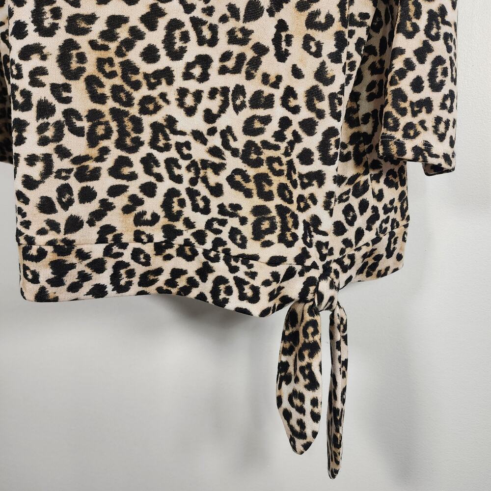Chico's Womens Top Leopard Print Side Tie Round Neck Knit 3/4 Sleeve Large Brown - Picture 5 of 11